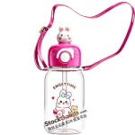 Rose Red Rabbit Cartoon Kids Straw Water Bottle 600ml With Shoulder Strap